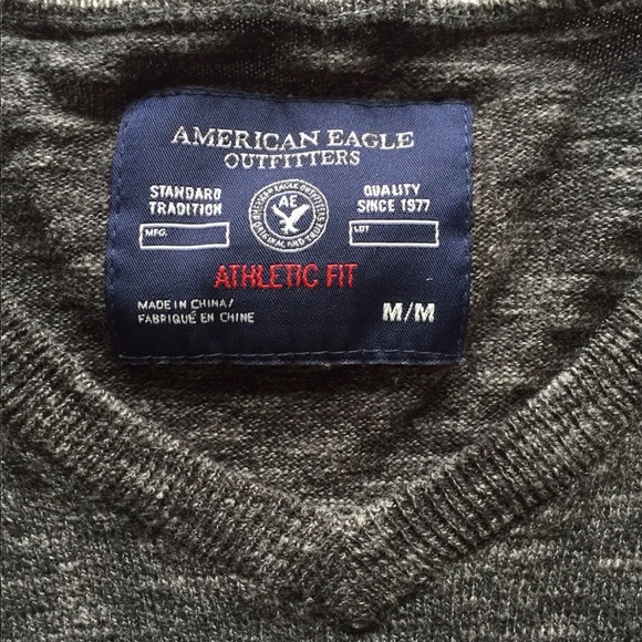 American Eagle Outfitter Men’s V Neck Sweater Heather Grey Medium Athletic Fit - Picture 7 of 11